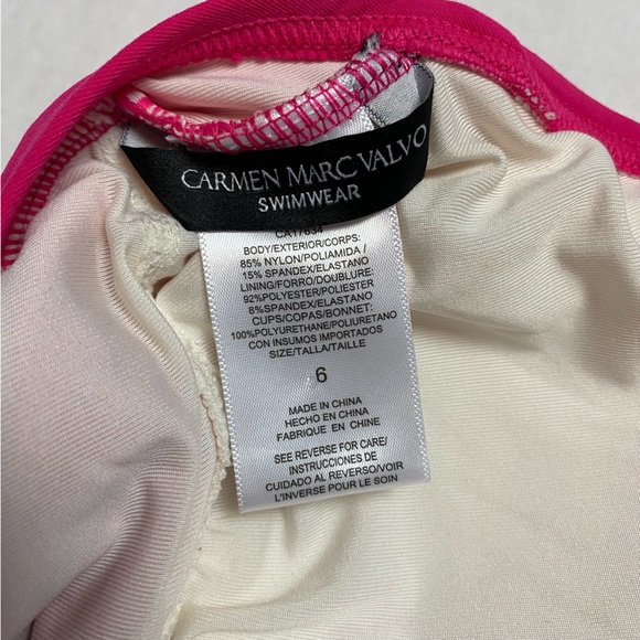 Carmen Marc Valvo one piece bathing swim suit hot pink ruffle Barbiecore size 6 - Picture 3 of 9